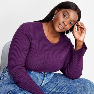 Women's Party Twisted Back Crewneck Pullover Sweater Future Collective Purple 1X